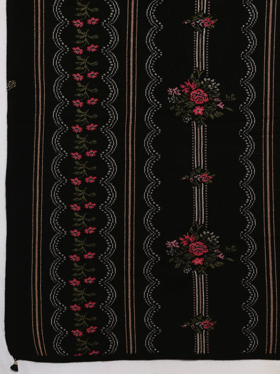 Black Woven Design Wool Wrap Shawl