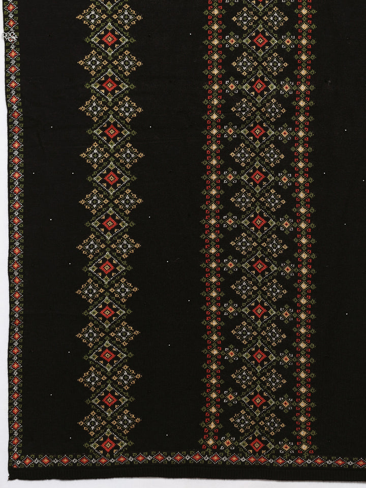 Black Woven Design Wool Women's Shawl