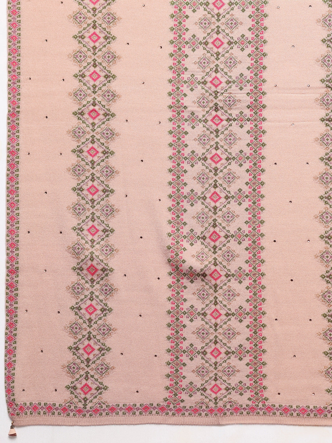 Beige Woven Design Wool Women's Shawl