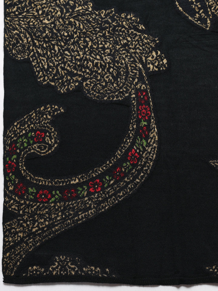 Black Woven Design Wool Women's Shawl