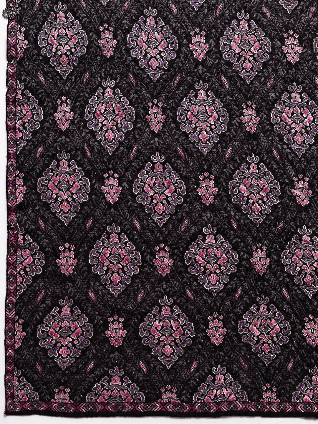 Black Woven Design Wool Wrap Shawl