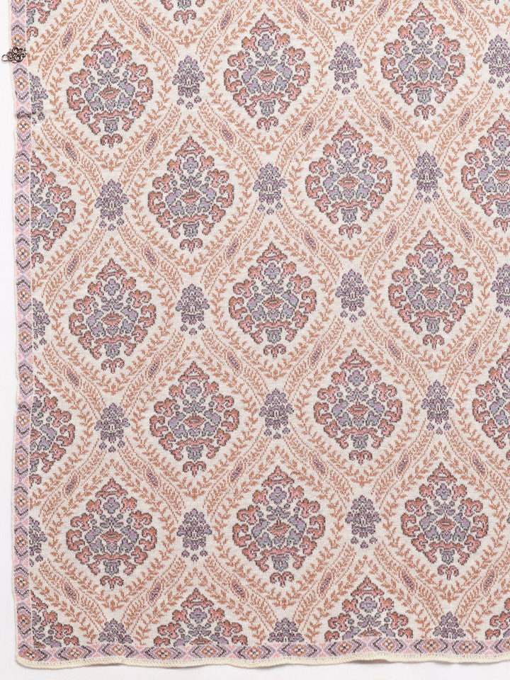 Cream Woven Design Wool Wrap Shawl