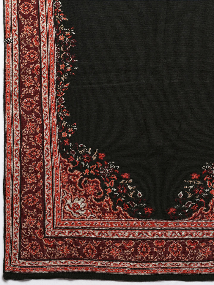 Black Woven Design Wool Wrap Shawl