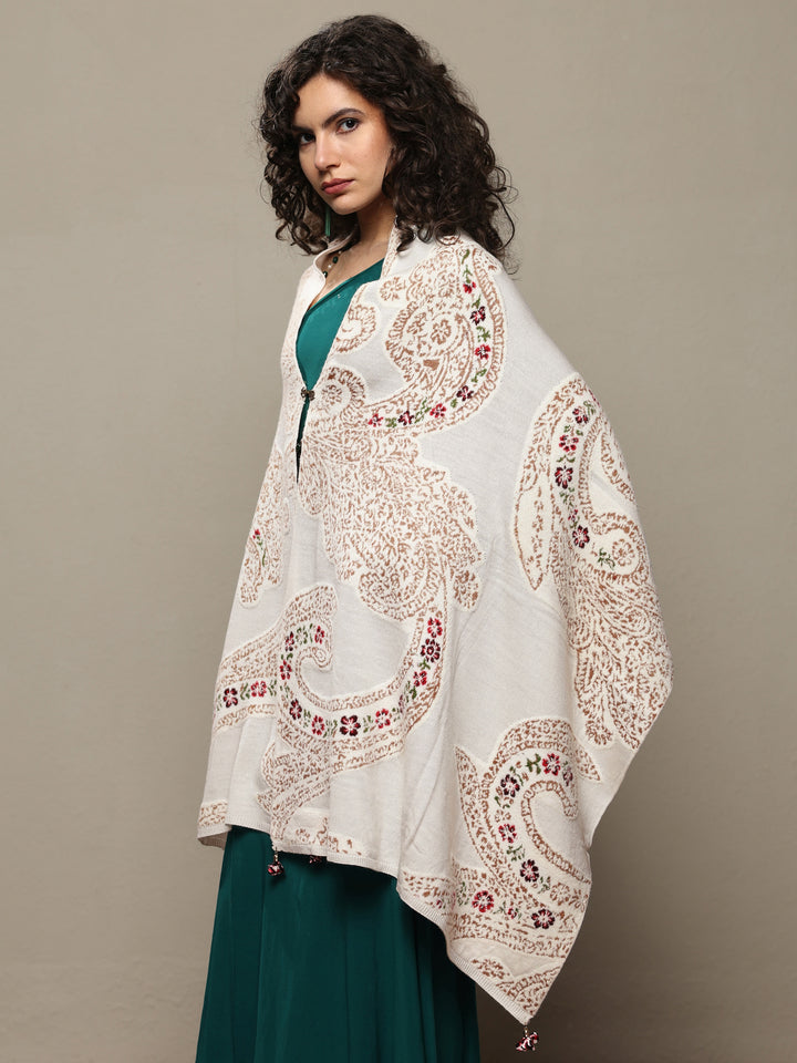 White Woven Design Wool Women's Shawl