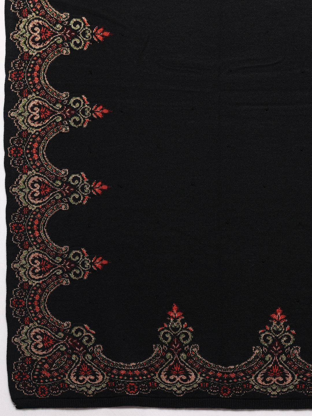 Black Woven Design Wool Wrap Shawl