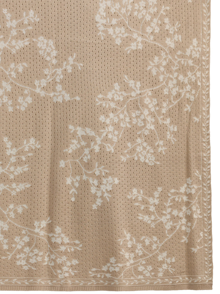 Libas Beige Floral Mesh Knitted Acrylic Wrap Shawl