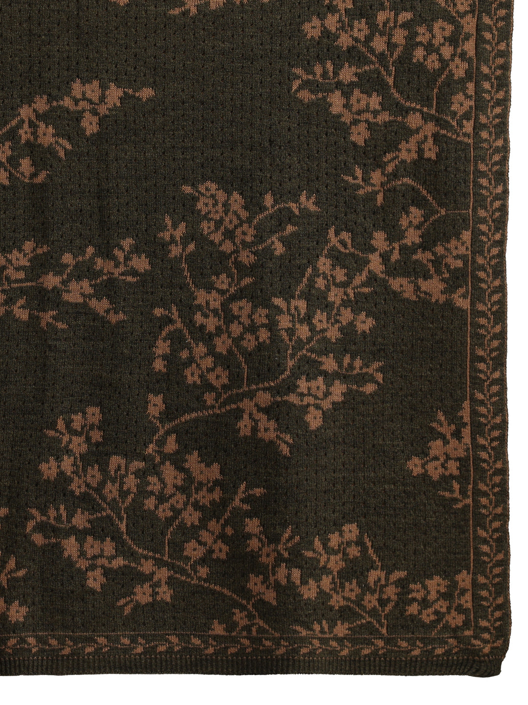 Libas Dark Green Floral Mesh Knitted Acrylic Wrap Shawl