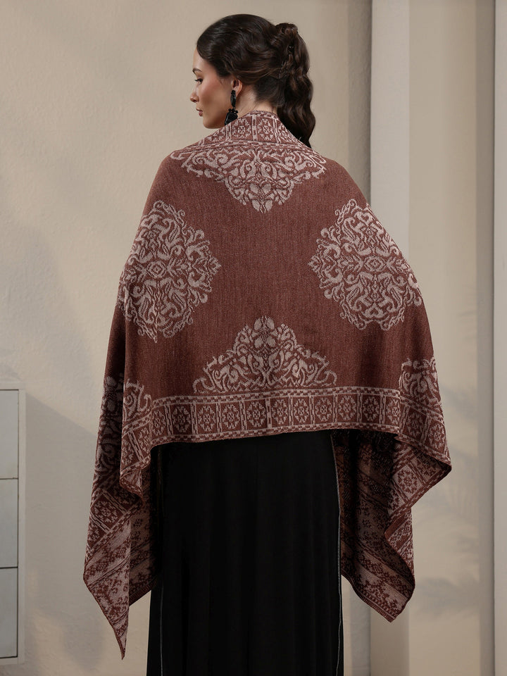 Libas Rust Brown Ethnic Embroidered Acrylic Wrap Shawl