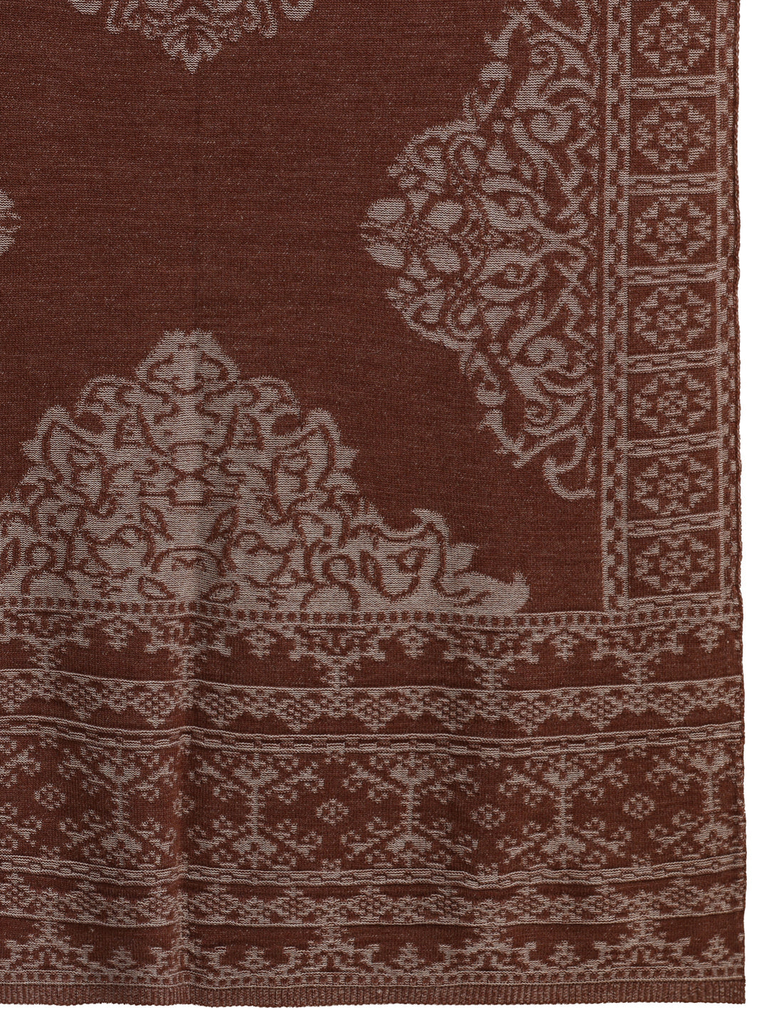 Libas Rust Brown Ethnic Embroidered Acrylic Wrap Shawl