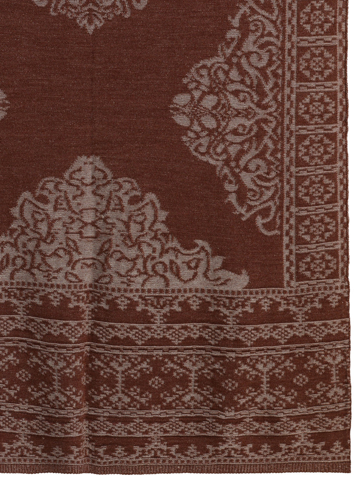 Libas Rust Brown Ethnic Embroidered Acrylic Wrap Shawl