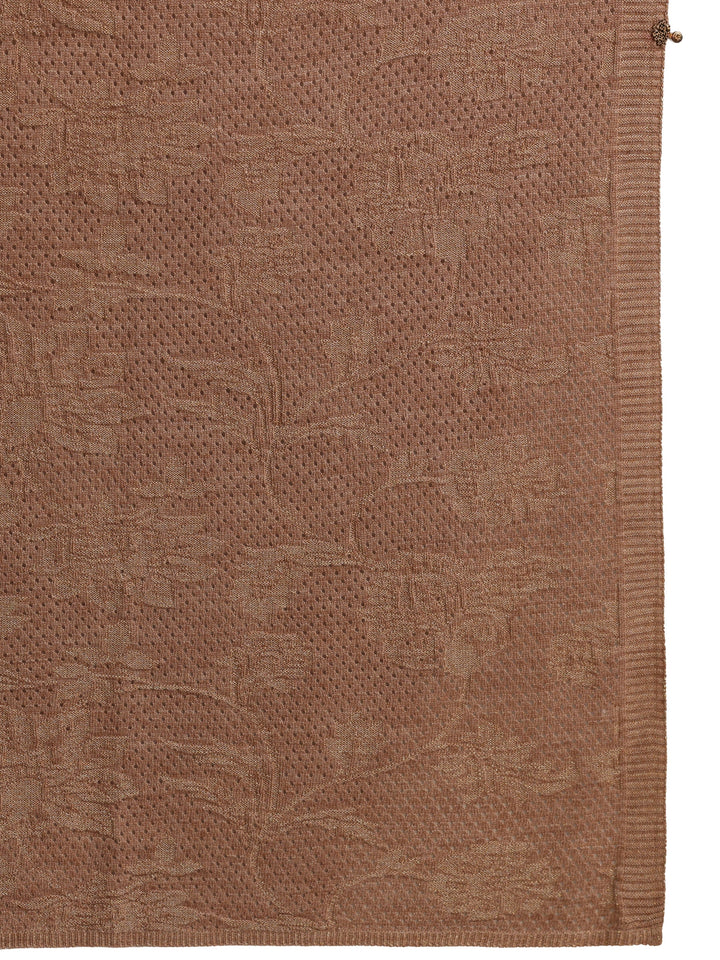 Libas Beige Floral Mesh Knitted Acrylic Wrap Shawl