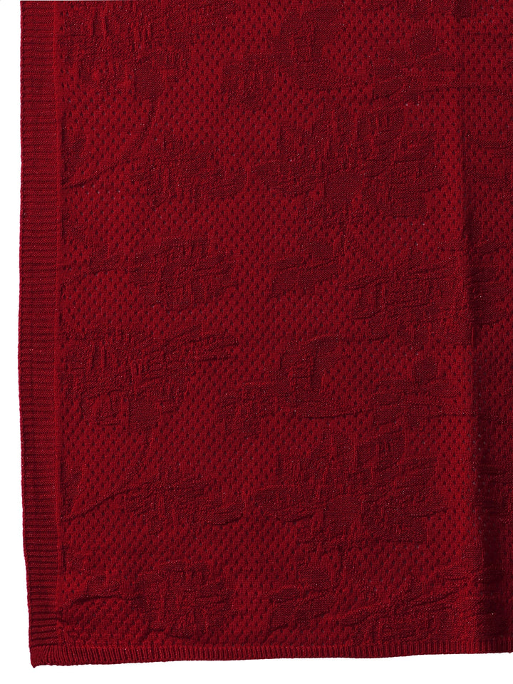 Libas Red Floral Knitted Acrylic Wrap Shawl