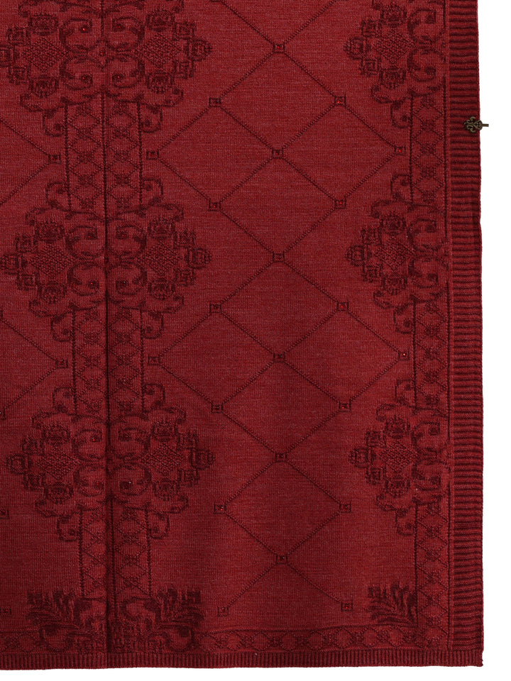 Libas Rust Red Ethnic Embroidered Acrylic Wrap Shawl