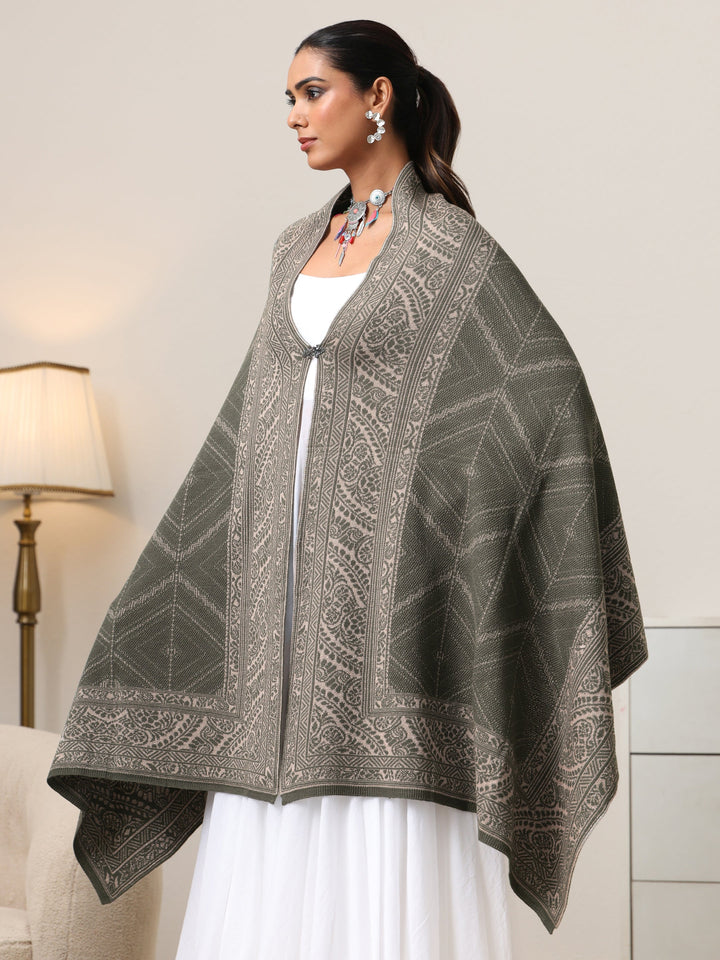 Libas Muted Moss Green Knitted Acrylic Wrap Shawl