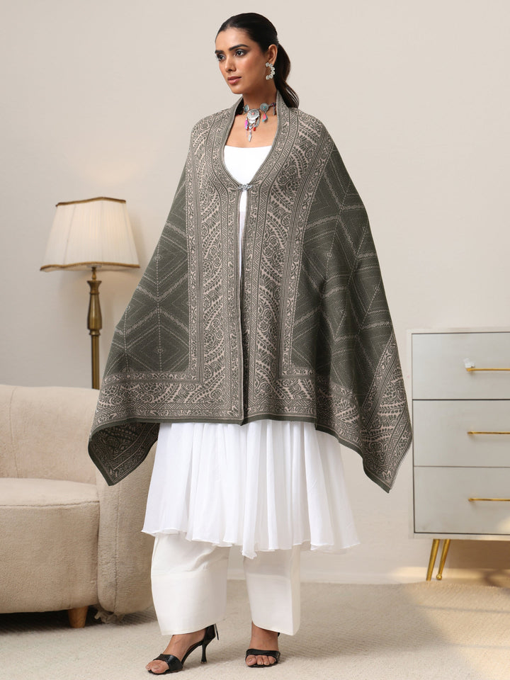 Libas Muted Moss Green Knitted Acrylic Wrap Shawl
