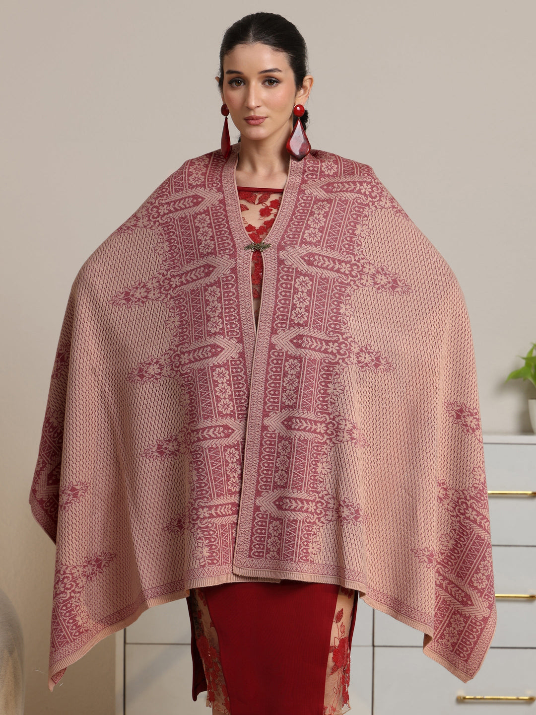 Libas Beige Knitted Acrylic Wrap Shawl