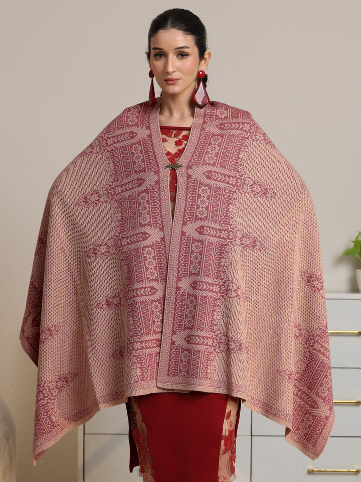 Libas Beige Knitted Acrylic Wrap Shawl