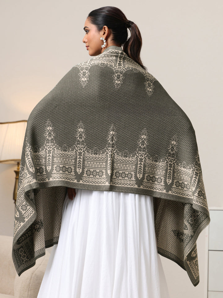 Libas Muted Moss Green Knitted Acrylic Wrap Shawl