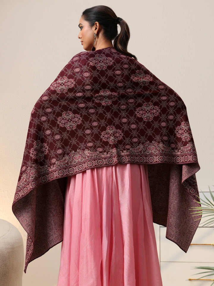 Libas Maroon Knitted Acrylic Wrap Shawl