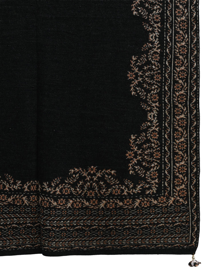 Libas Black Floral Embroidered Acrylic Wrap Shawl