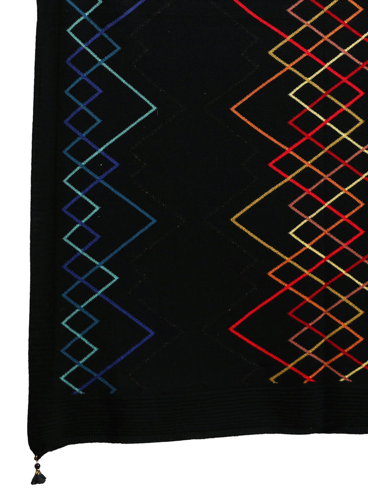 Libas Black Geometric Knitted Acrylic Shawl