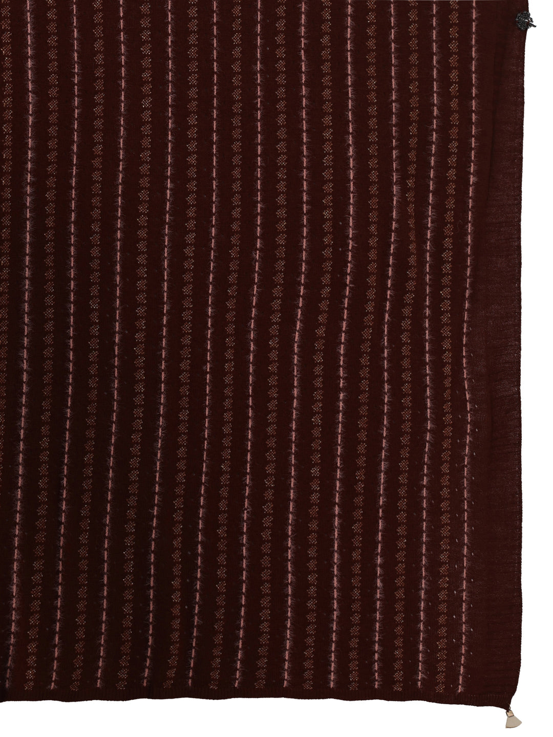 Libas Rust Brown Striped Embroidered Acrylic Wrap Shawl