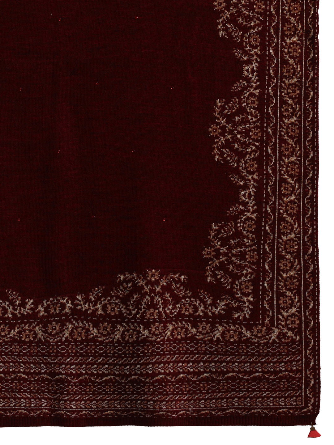 Libas Maroon Floral Embroidered Acrylic Wrap Shawl