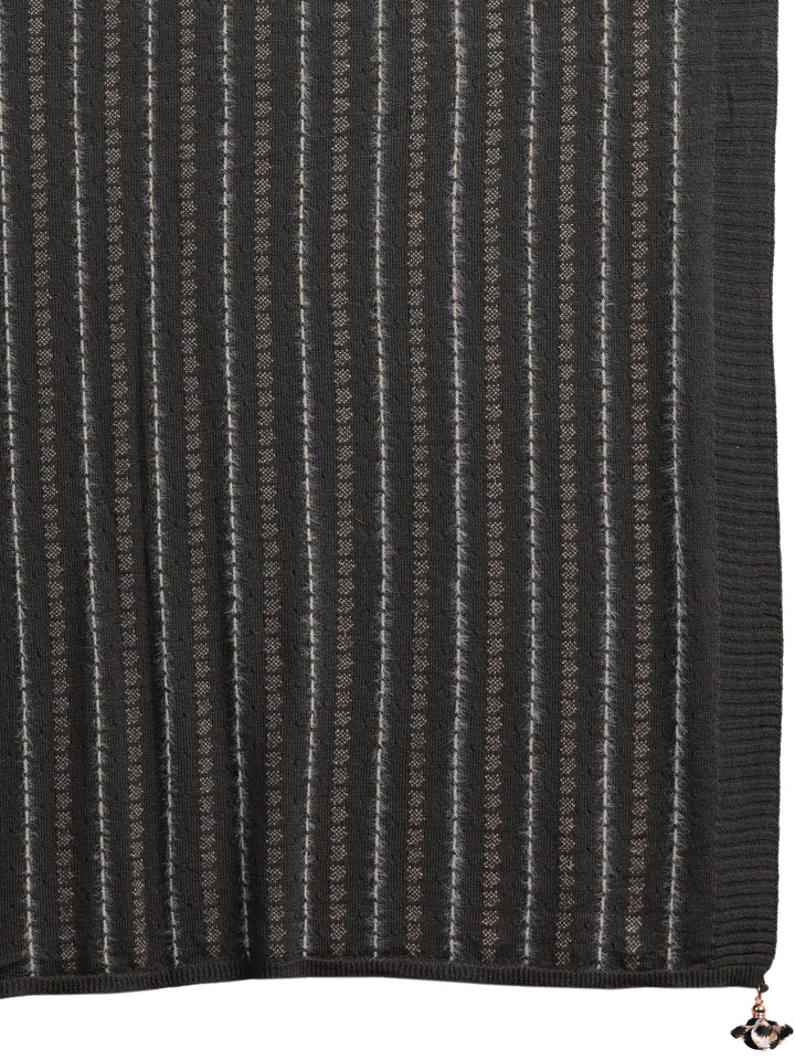 Libas Grey Striped Knitted Acrylic Wrap Shawl