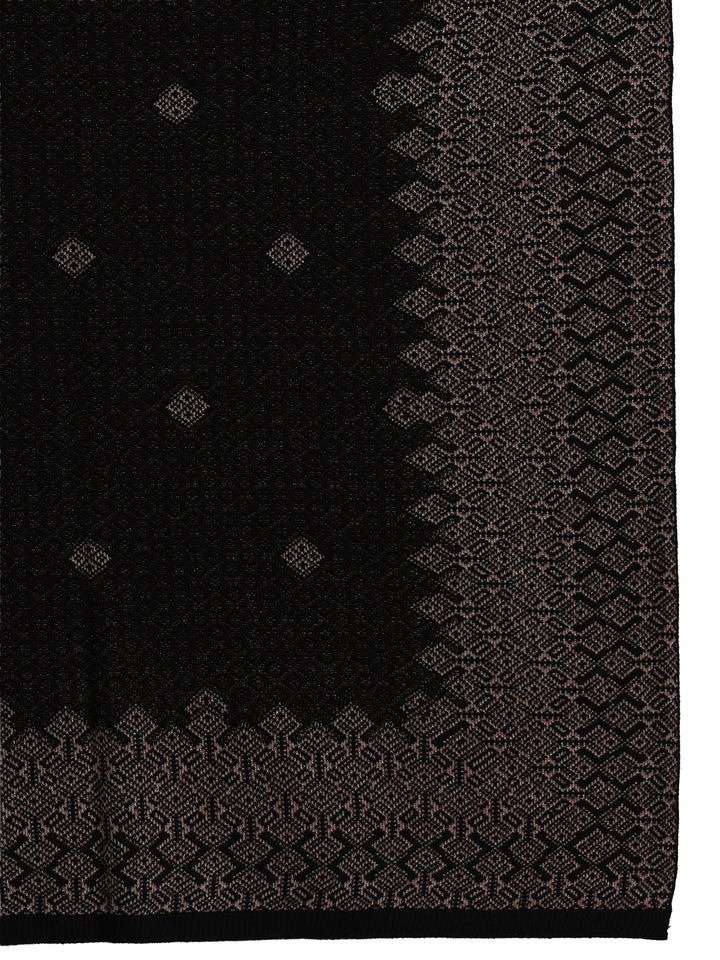 Libas Black Geometric Embroidered Acrylic Wrap Shawl