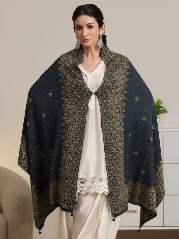 Libas Teal Blue Ethnic Knitted Acrylic Wrap Shawl