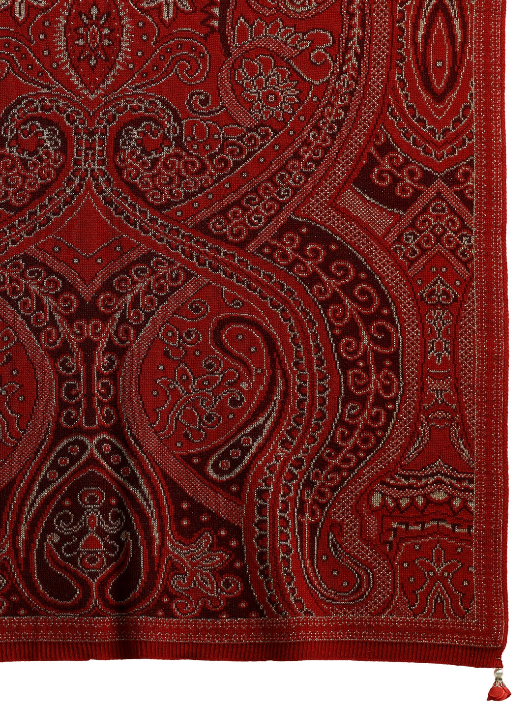 Libas Red Ethnic Knitted Acrylic Wrap Shawl
