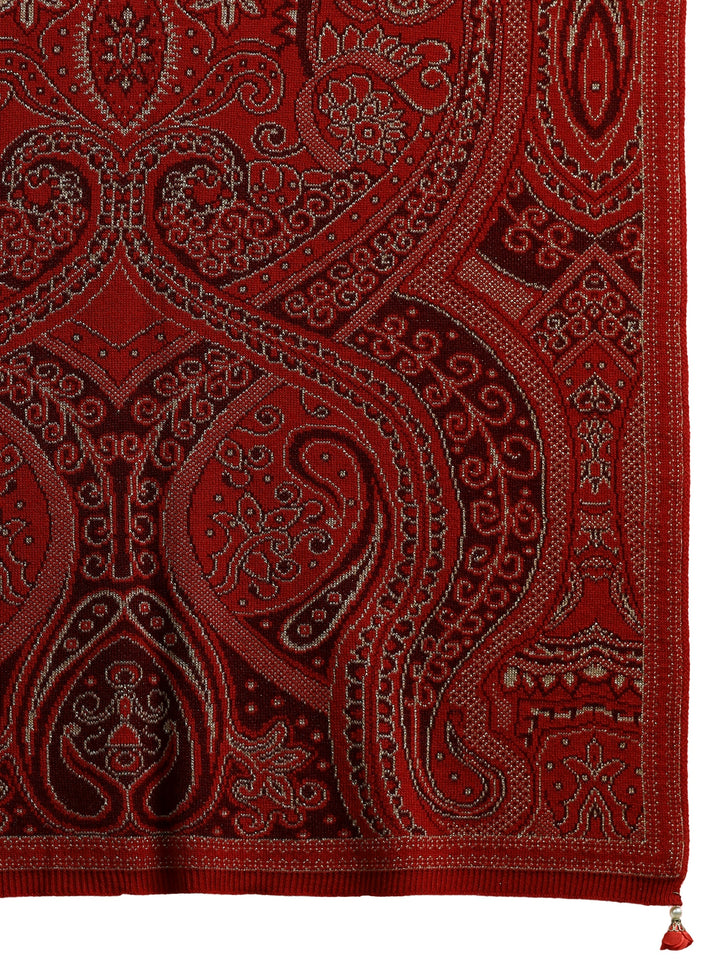 Libas Red Ethnic Knitted Acrylic Wrap Shawl