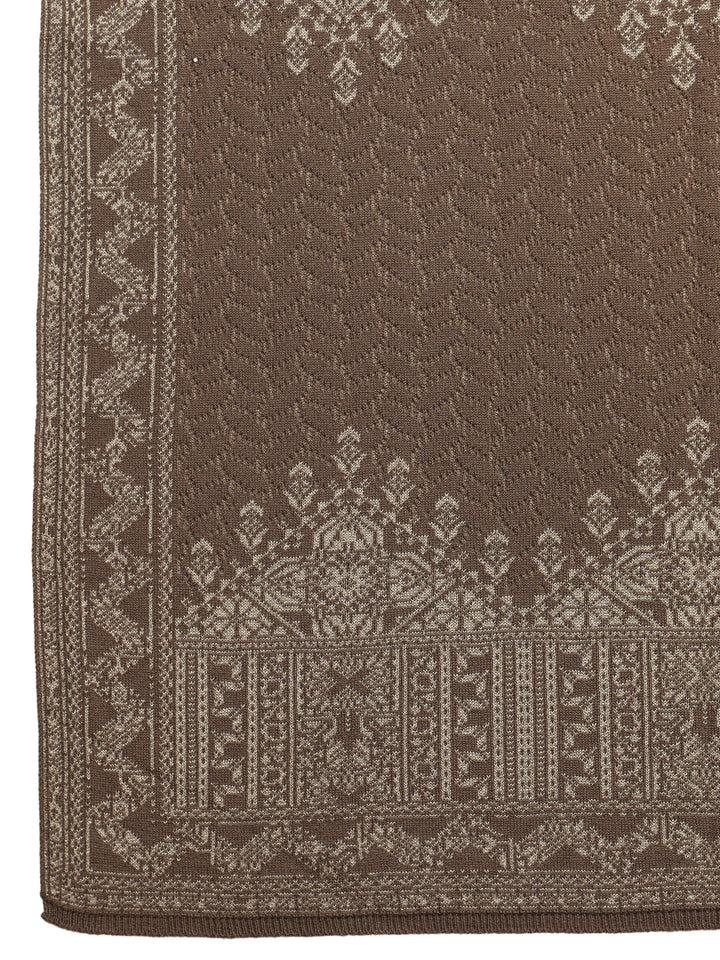 Libas Beige Ethnic Knitted Acrylic Wrap Shawl