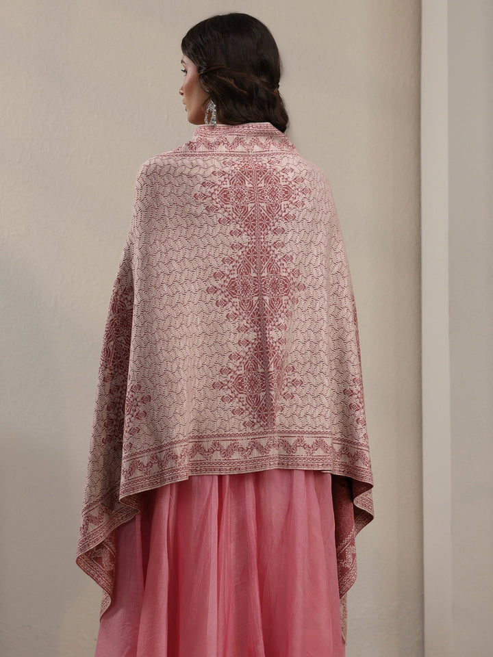 Libas Baby Pink Ethnic Embroidered Acrylic Wrap Shawl