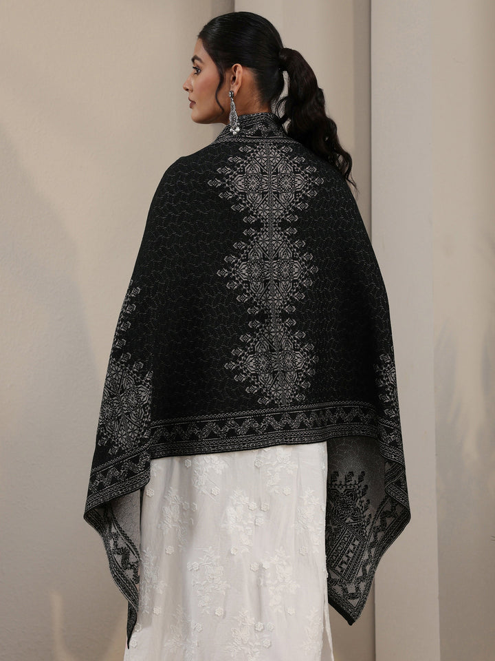 Libas Black Ethnic Embroidered Acrylic Wrap Shawl