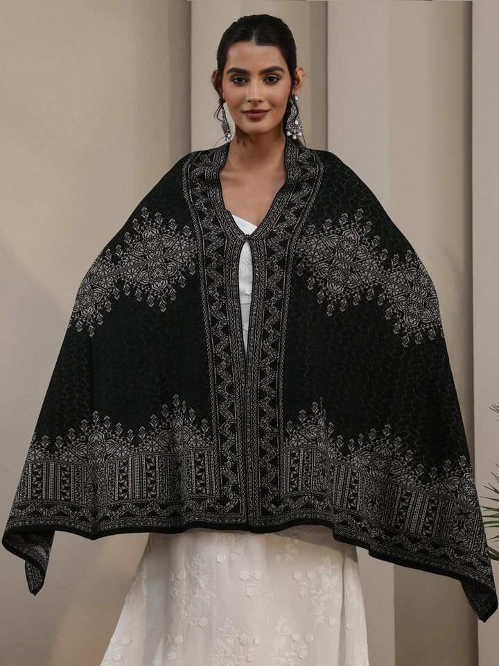 Libas Black Ethnic Embroidered Acrylic Wrap Shawl