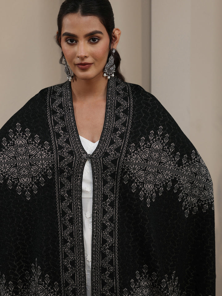 Libas Black Ethnic Embroidered Acrylic Wrap Shawl