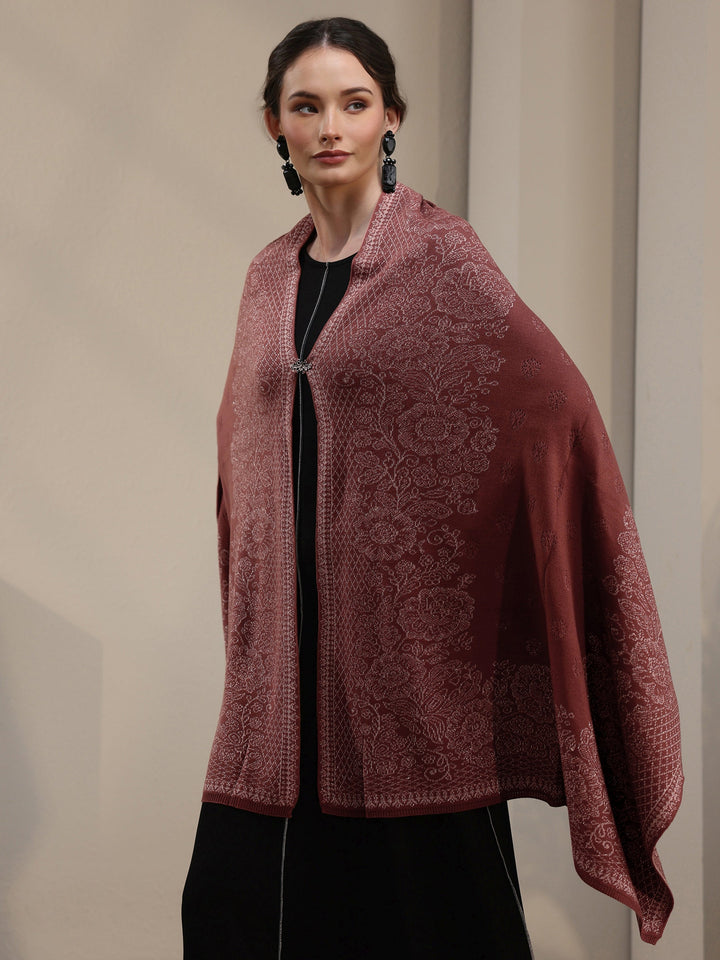 Libas Dusty Rose Pink Floral Embroidered Acrylic Wrap Shawl