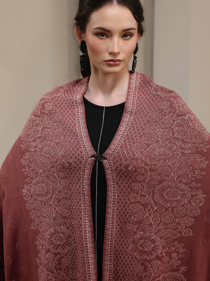 Libas Dusty Rose Pink Floral Embroidered Acrylic Wrap Shawl