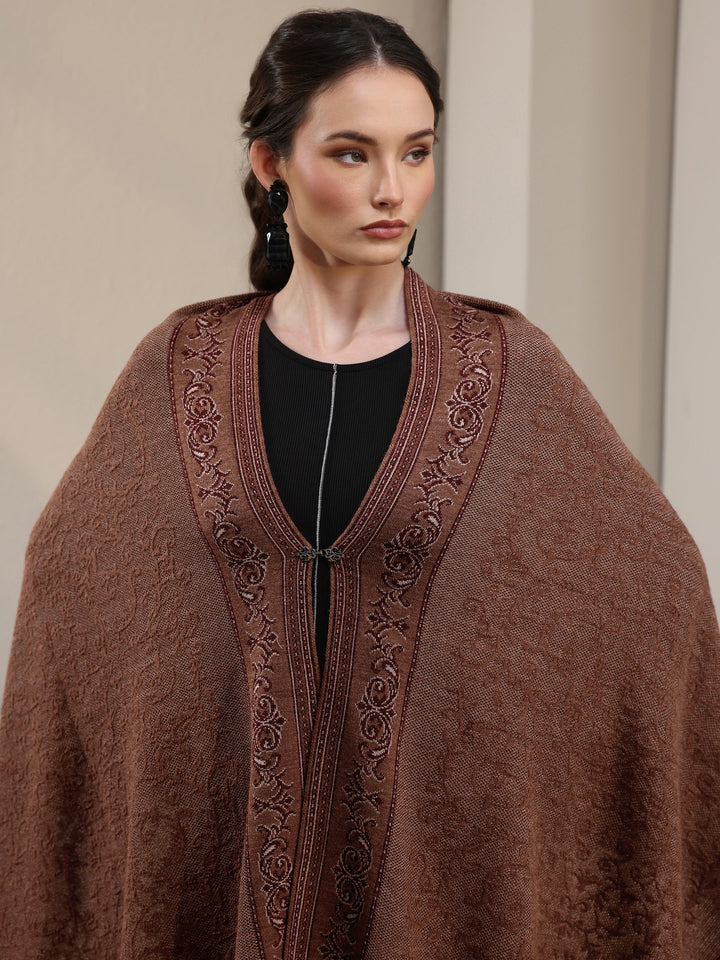 Libas Brown Ethnic Embrodiered Acrylic Wrap Shawl