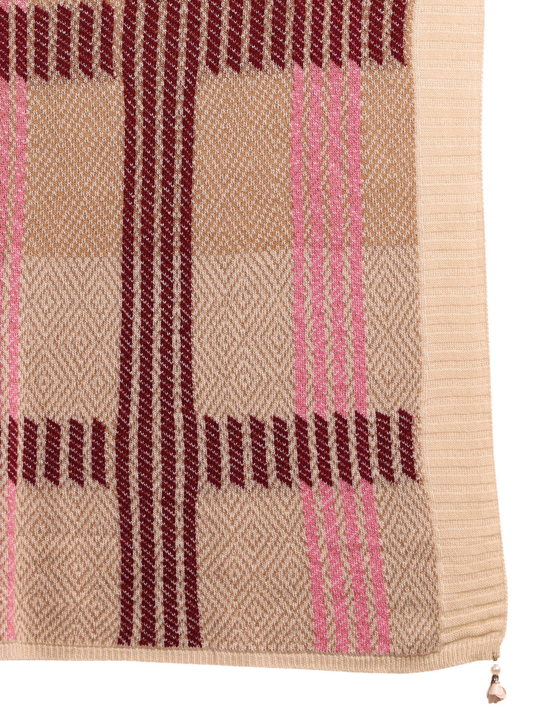 Libas Beige Geometric Knitted Acrylic Shawl