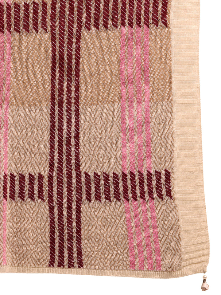 Libas Beige Geometric Knitted Acrylic Shawl