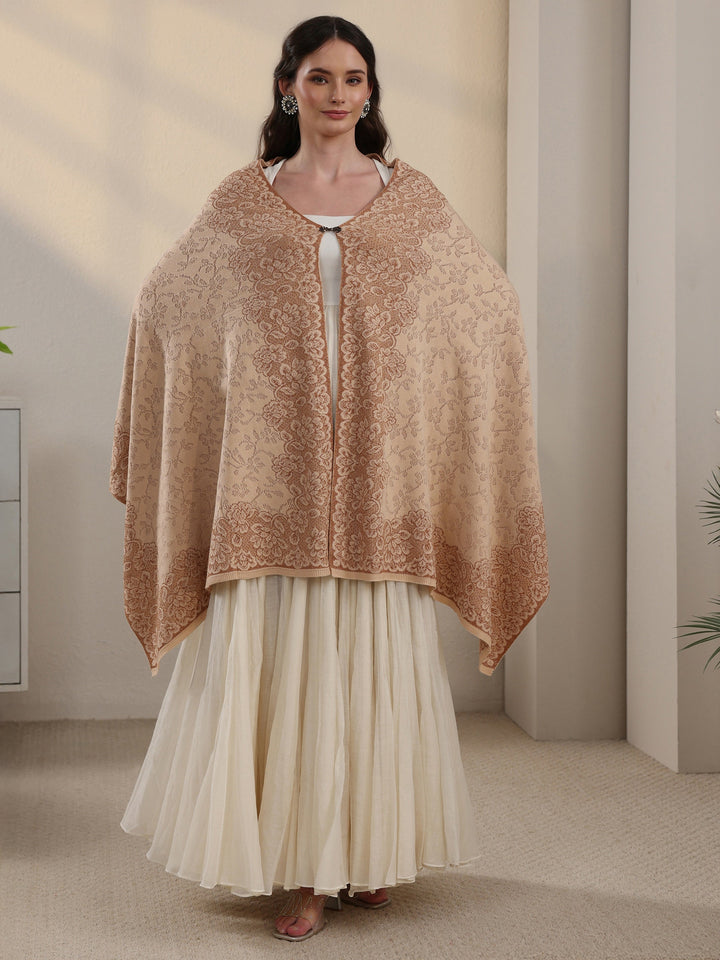 Libas Off White Floral Embroidered Acrylic Wrap Shawl