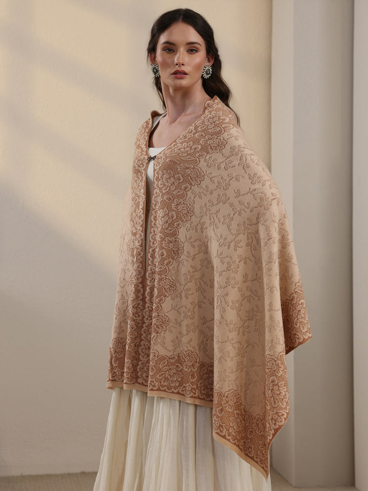 Libas Off White Floral Embroidered Acrylic Wrap Shawl