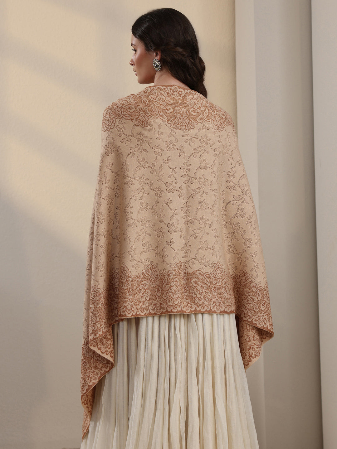 Libas Off White Floral Embroidered Acrylic Wrap Shawl