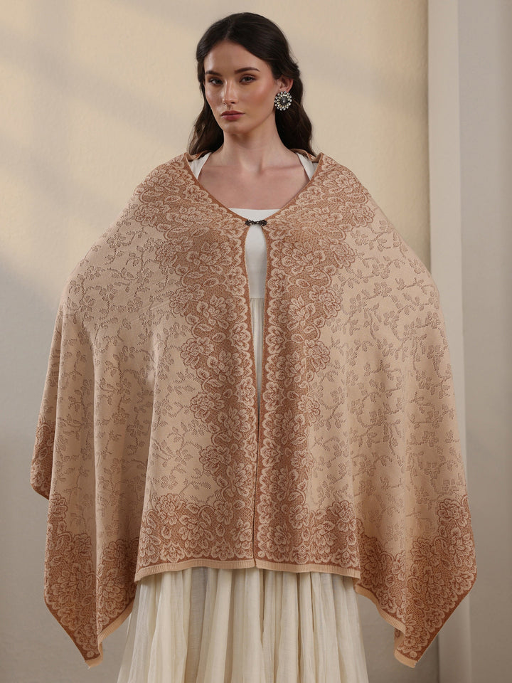 Libas Off White Floral Embroidered Acrylic Wrap Shawl