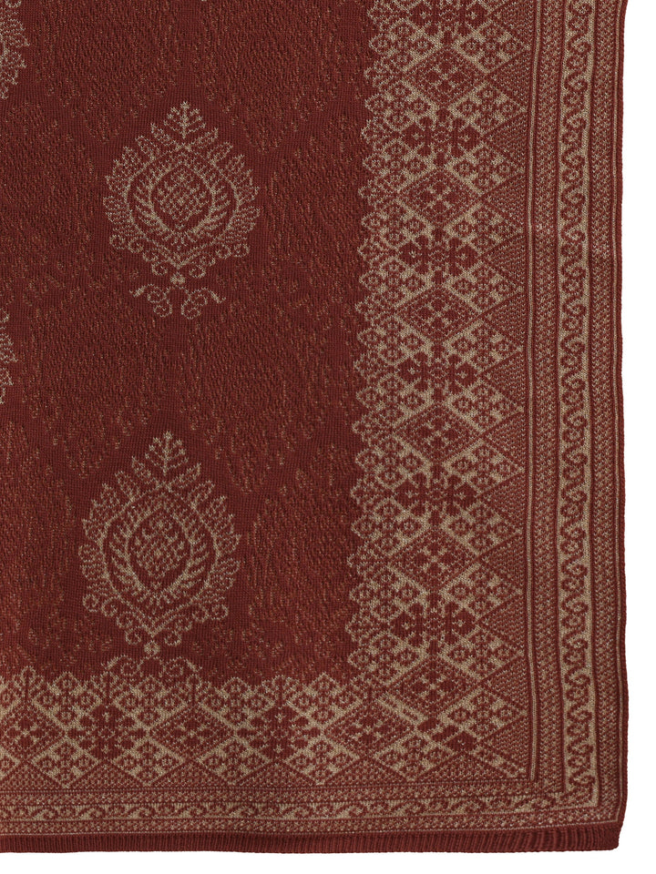 Libas Rust Brown Ethnic Embroidered Acrylic Wrap Shawl