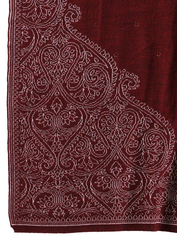Libas Maroon Knitted Acrylic Wrap Shawl