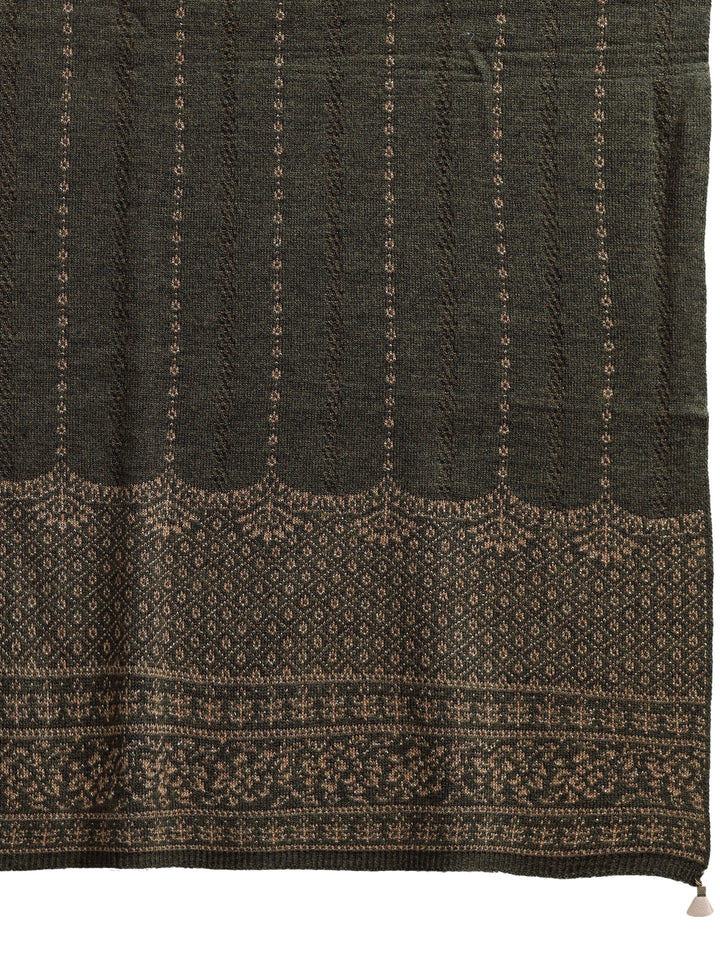 Libas Olive Green Embrodiered Acrylic Wrap Shawl