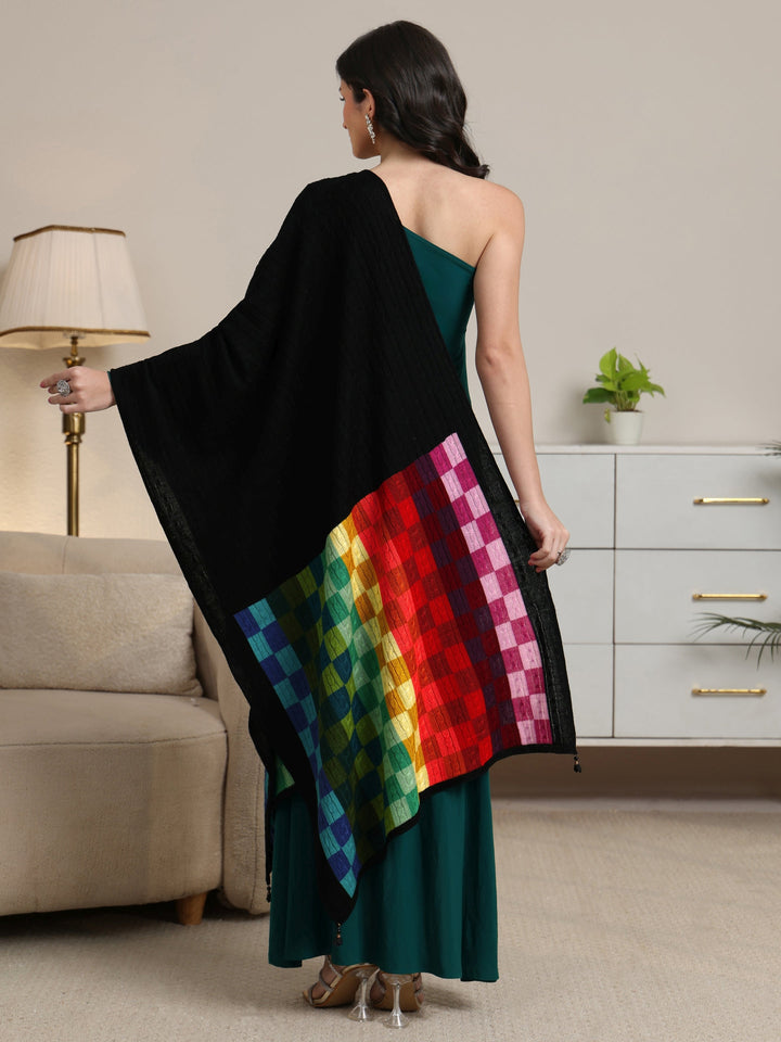 Libas Black Geometric Acrylic Wrap Shawl